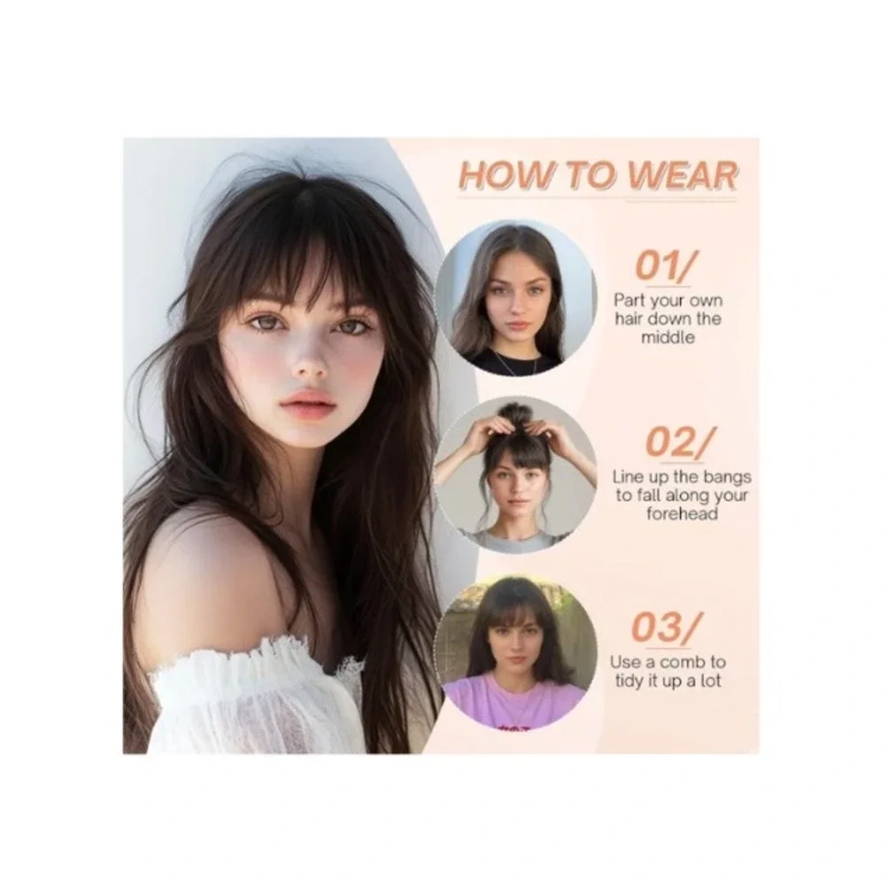 Benehair Clip in Bangs Real Human Hair Dark Brown Side Curtain Fringe Hairpiece